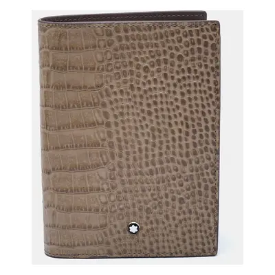 Montblanc Beige Croc Embossed Leather Meisterstuck Bifold Business Wallet