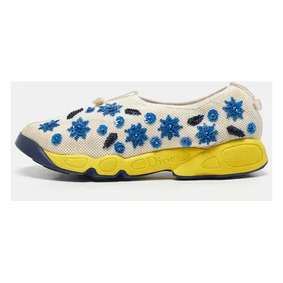 Dior White/Blue Mesh Embellished Fusion Sneakers Size