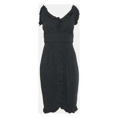 D&G Black Crepe Ruffled Sleeveless Short Dress