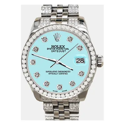 Rolex datejust midsize 3.30ct diamond bezel bracelet aqua blue diamond dial steel Wristwatch