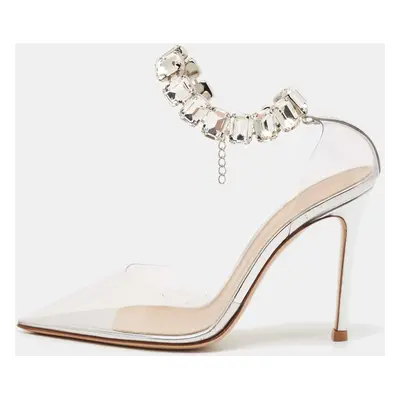 Gianvito Rossi Transparent PVC Crystal Embellished Ankle Strap Pumps Size