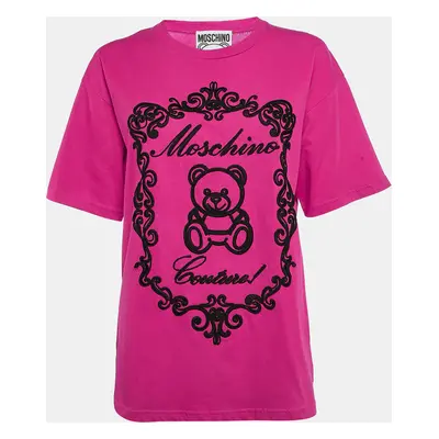 Moschino Couture Pink Logo Embroidered Jersey Loose Fit T-Shirt