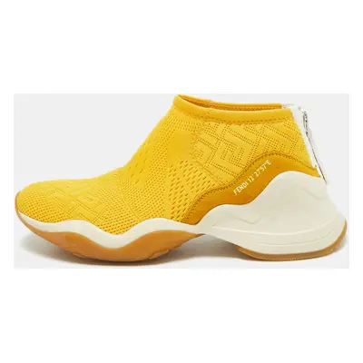 Fendi Yellow Knit Fabric and Suede FFluid Low Top Sneakers Size