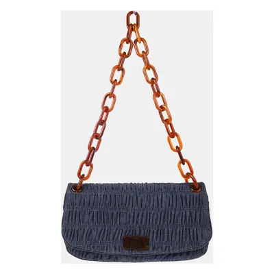 Prada Navy Denim Capretto Gaufre Shoulder Bag