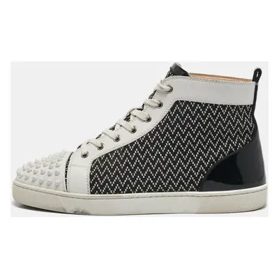 Christian Louboutin Black/White Canvas, Patent and Leather Lou Spikes Orlato Sneakers Size