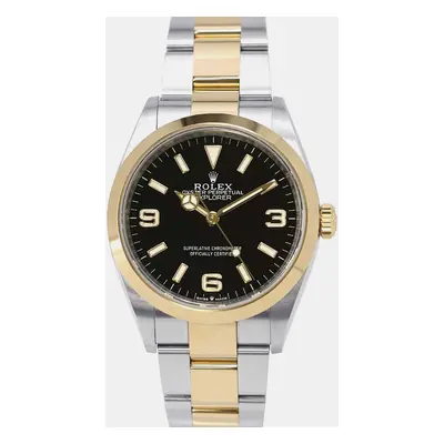 Rolex Black 18k Yellow Gold Stainless Steel Explorer Automatic Men's Wristwatch mm