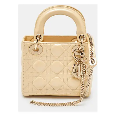 Dior Perle Yellow Leather Mini Chain Lady Dior Tote