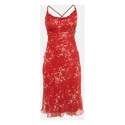 Prada Red Printed Silk Sleeveless Midi Dress