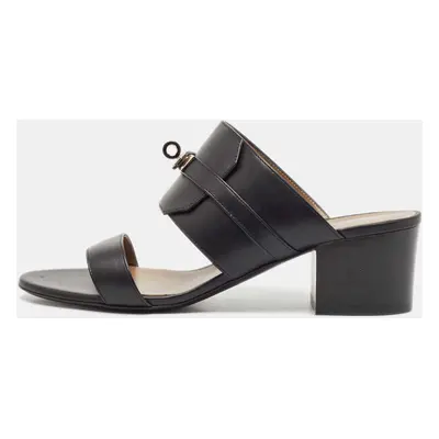 Hermes Black Leather Ovation Slide Sandals Size