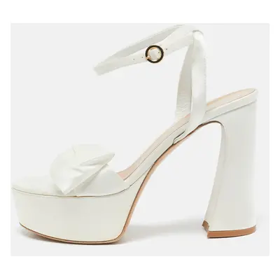 Gianvito Rossi White Velvet Bow Detail Ankle Strap Sandals Size