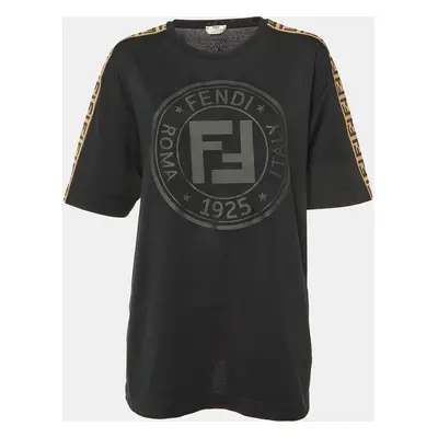 Fendi Black FF Logo Embossed Cotton Crew Neck T-Shirt