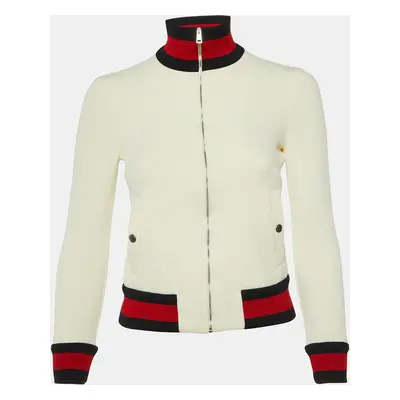 Gucci Ivory Web Striped Nylon Bomber Jacket