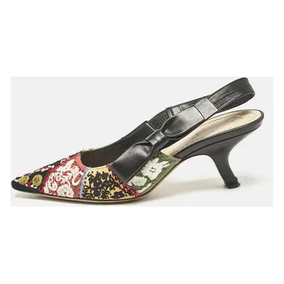 Dior Multicolor Leather and Fabric Slingback Pumps Size