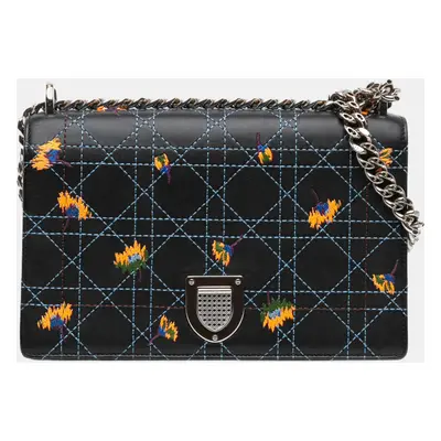 Dior Black Medium Embroidered Calfskin Diorama Flap