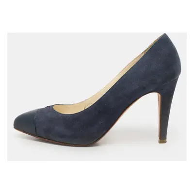 Chanel Blue Leather and Suede CC Cap Toe Pumps Size 38.5