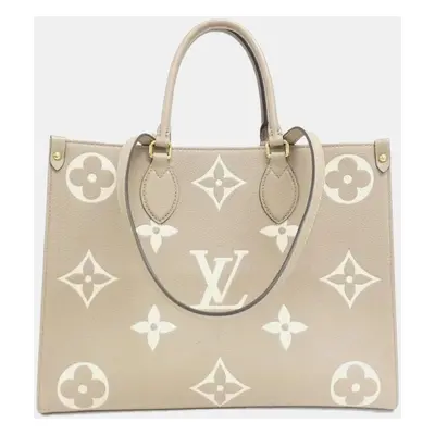 Louis Vuitton Cream, Tourterelle Monogram Empreinte Leather OnTheGo Tote Bag