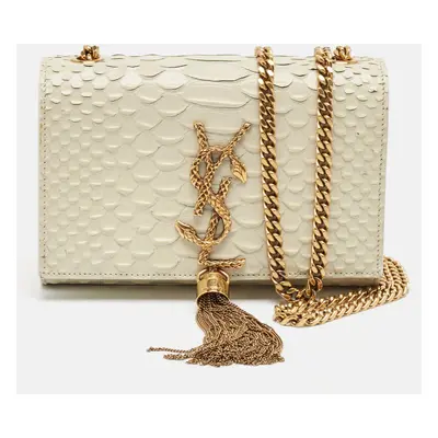 Saint Laurent Off White Python Embossed Leather Kate Tassel Crossbody Bag