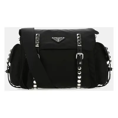 Prada Black New Vela Nylon Studded Messenger Bag