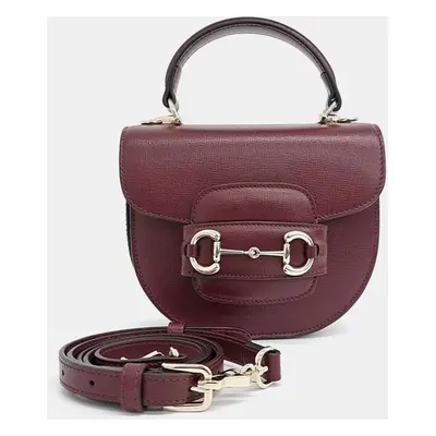 Gucci Burgundy Leather Horsebit Mini Top Handle Bag