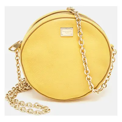 Dolce & Gabbana Yellow Leather Glam Round Crossbody Bag