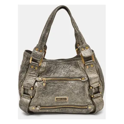 Jimmy Choo Metallic Grey Leather Mahala Tote