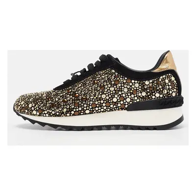 Casadei Black/Gold Suede and Leather Studded Low Top Sneakers Size