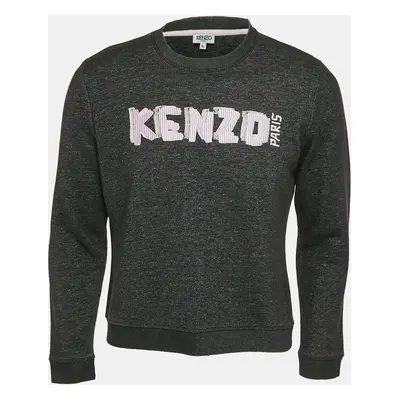 Kenzo Dark Grey Logo Embroidered Cotton Crewneck Sweatshirt