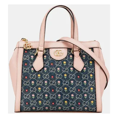 Gucci Blue Small GG Denim Embroidery Ophidia Satchel