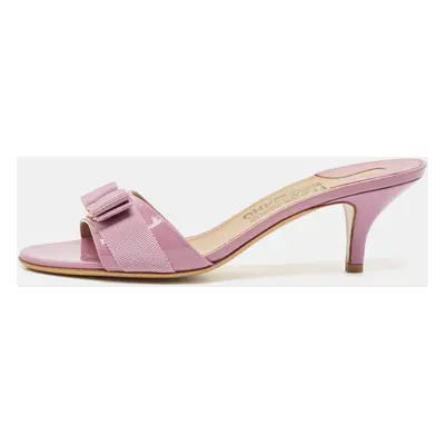 Salvatore Ferragamo Lavender Patent Leather Vara Bow Slide Sandals Size