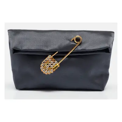 Burberry Dark Grey Satin Crystal Embellished Pin Clutch