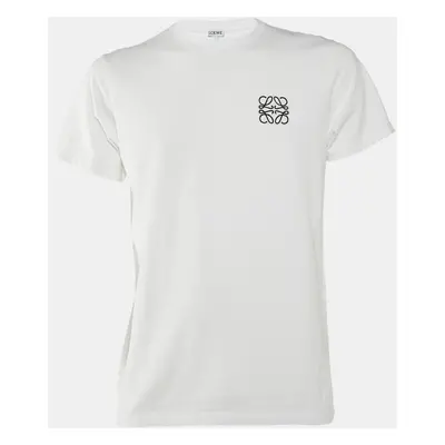 Loewe White Anagram Embroidered Cotton Crew Neck T-Shirt