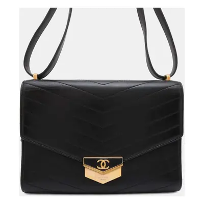 Chanel Chevron Black V Stitch Leather Shoulder Bag