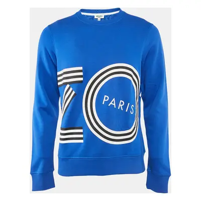 Kenzo Blue Logo Print Cotton Crewneck Sweatshirt