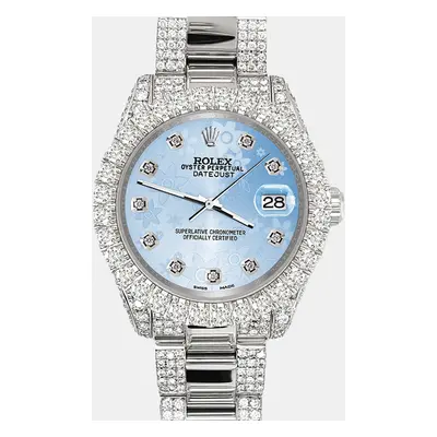 Rolex datejust pave 7.2ct iced diamond blue flower Wristwatch