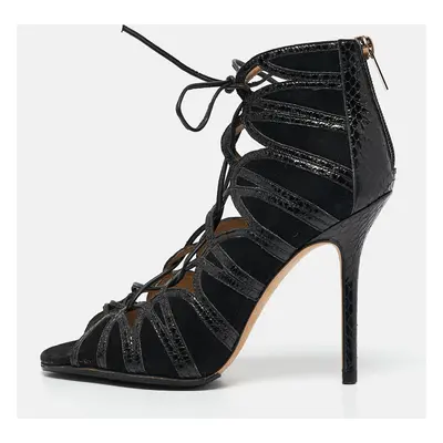 Jimmy Choo Black Python and Suede Lace Up Pumps 36.5