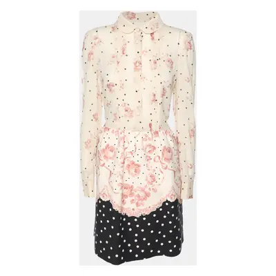 RED Valentino Multicolor Chiffon and Cotton Long Sleeve Midi Dress