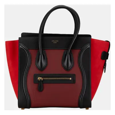 Celine Red Micro Tricolor Calfskin Luggage Tote Bag