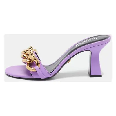 Versace Purple Leather Medusa Chain Slide Sandals Size