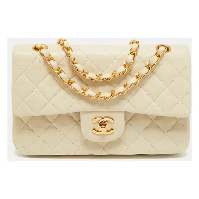 Chanel Cream Quilted Leather Small Classic Double Flap Bag