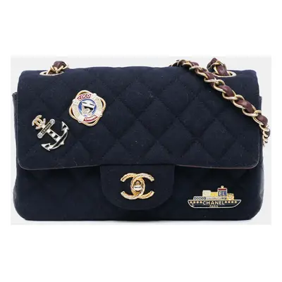 Chanel Navy Blue Mini Rectangular Classic Jersey Sailor Single Flap