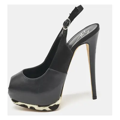 Giuseppe Zanotti Black/White Leather Peep Toe Slingback Pumps Size