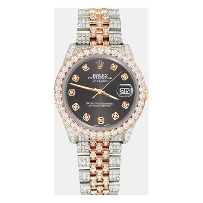 Rolex datejust 10.75ct pave diamond rhodium gray rose gold steel jubilee Wristwatch