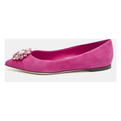 Dolce & Gabbana Pink Suede Crystal Embellished Bellucci Ballet Flats Size