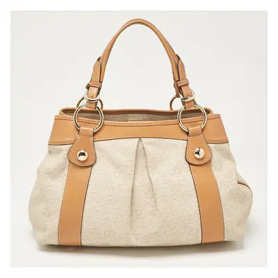 DKNY Beige/Brown Monogram Canvas and Leather Front Zip Tote