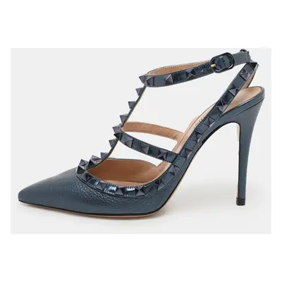 Valentino Blue Leather Rockstud Ankle Strap Pumps Size