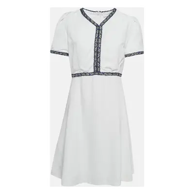 Sandro White Textured Crepe Trim Detail Mini Dress