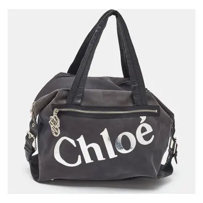 Chloe Black Canvas and Leather Logo Printed Weekender Bag