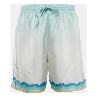 Casablanca Blue Hem Print Silk Tennis Club Shorts