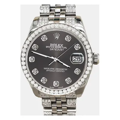 Rolex datejust midsize 3.30ct diamond bezel bracelet rhodium gray diamond dial steel Wristwatch