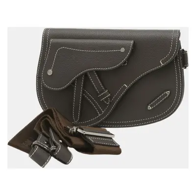 Christian Dior Leather Grey Dior Saddle Bag